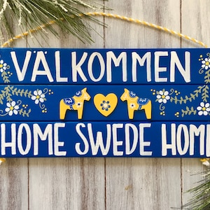 Swedish Valkommen Sign, Scandinavian Decor, Swedish Dala Horse, Välkommen, Home Swede Home, Swedish Decor, Dala Horse, Hand Painted image 1