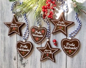 German Christmas Ornaments, GINGERBREAD, German Ornaments, Frohe Weihnacht, Bavaria Gifts, Gingerbread Cookies, Lebkuchen Ornaments,Set of 6