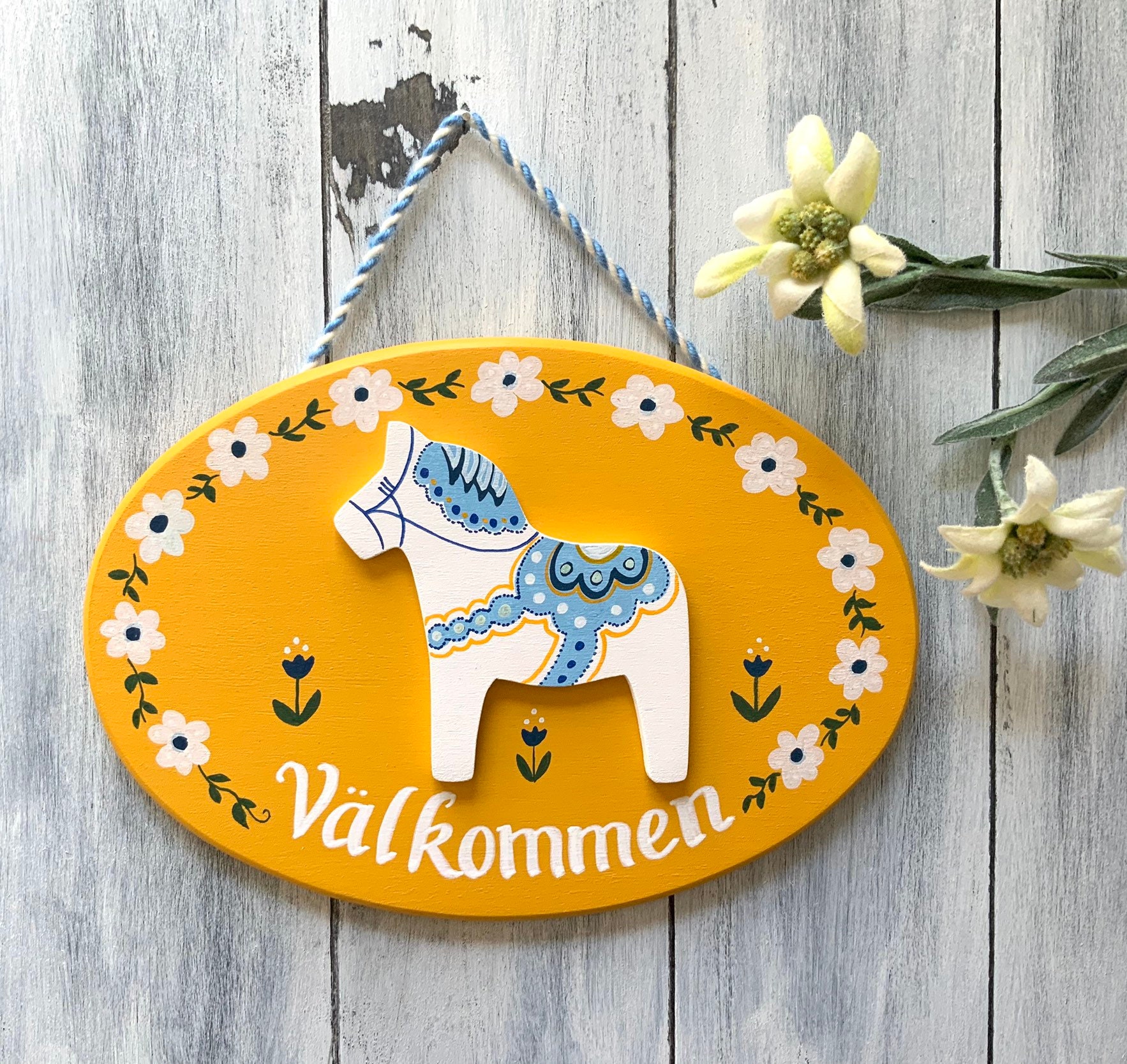 Schwedisches Dala-Pferd Türschild - Willkommensdekoration Aus Holz