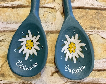 Bavarian Kitchen Decor, Edelweiss Gift, Bavarian Gifts, Wooden Spoons, German Kitchen Decor, Edelweiss Decor