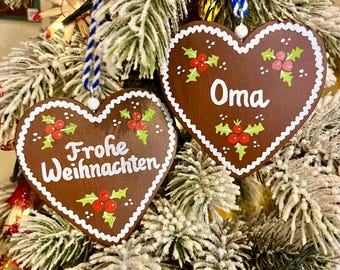 Hand Painted German Gingerbread Wood Ornaments - Set of 6, Personalized German Gifts, Personalized Christmas Ornaments, Faux Cookie Ornament