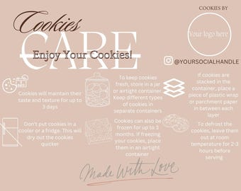Cookie Care Card, Canva Template, Easy to Edit, Royal Icing Cookies, Freezing and Defrosting Cookies