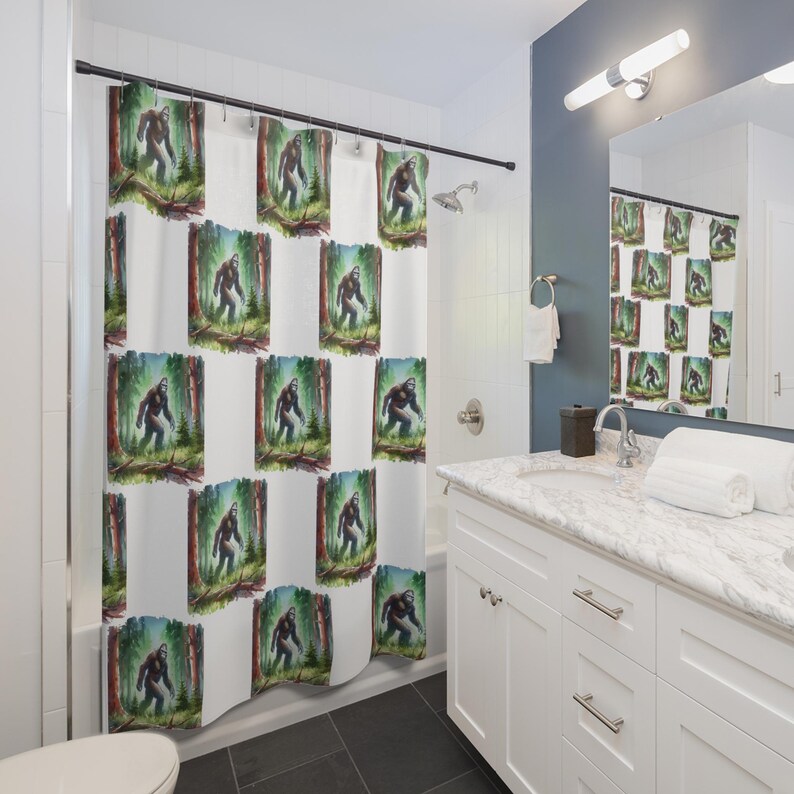 Bigfoot Blue Pattern Print Bathroom Shower Curtain