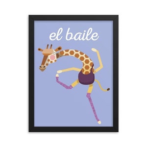 Dancing Giraffe Framed Art Print - Spanish