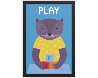 Playful Cat Framed Art Print - English