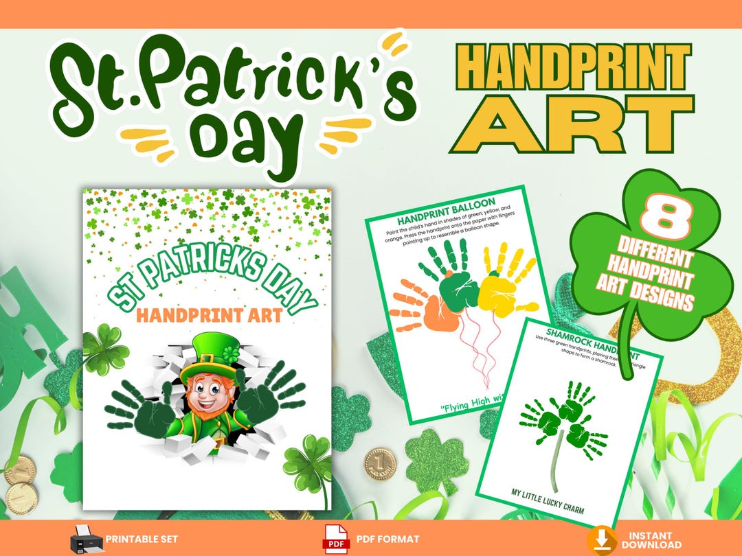 St Patricks Day Handprint Art Craft Bundle, Daddy Mommy, Clover ...