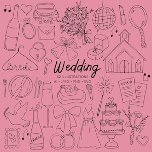 Wedding Illustrations - 32 Hand-Drawn Images