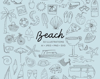 Beach Illustrations Mega Pack - 50 Hand Drawn Images