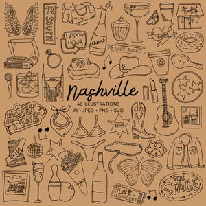 Méga pack d'illustrations de Nashville - 48 images dessinées à la main