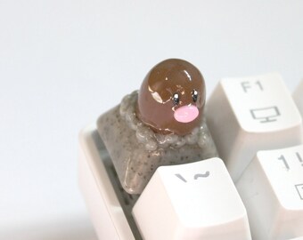 Handmade Artisan Polymer Clay Key Cap Diglett