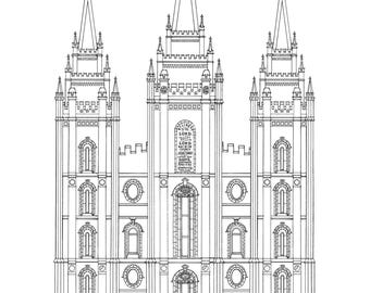 Salt Lake City LDS Temple Hand Drawn Line Art