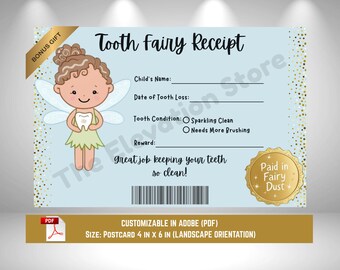 Set de recibos imprimibles del Hada de los Dientes: Gráfico personalizable (Descarga digital)