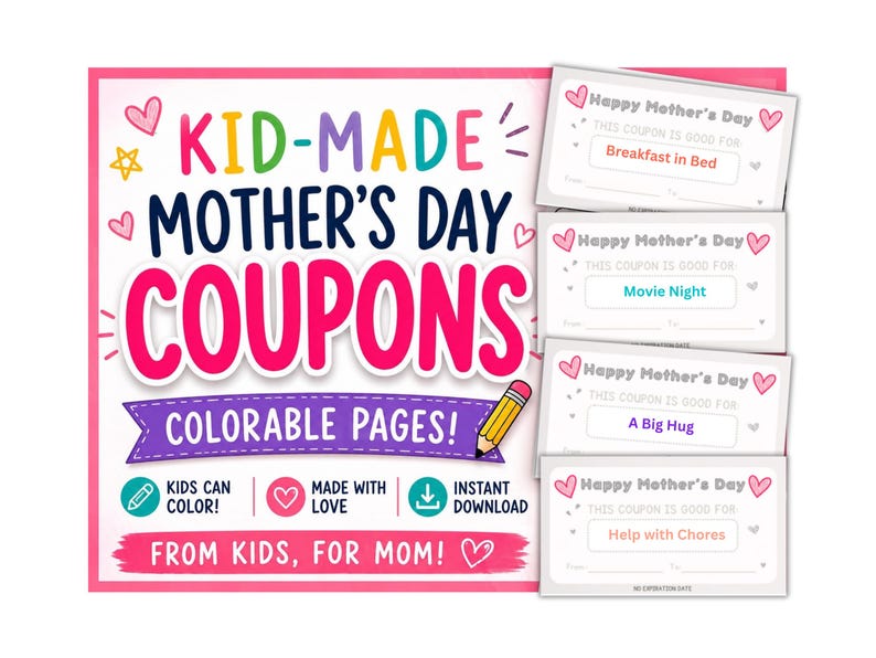 Printable and Editable Mothers Day Coupon Book From Kids, Last Minute ...