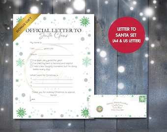 Letter to Santa Printable Set, Kids Christmas Wishlist (Digital Download)
