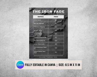 Salon Price List Template: Modern Barber Design (Digital Download)