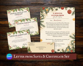 Lettre du père Noël modifiable, certificat de Noël (imprimable)