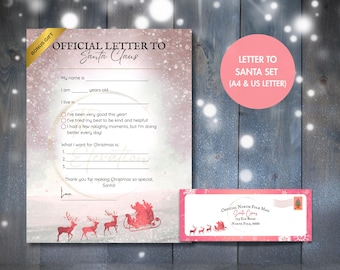 Letter to Santa Printable Set, Kids Christmas Wishlist (Digital Download)