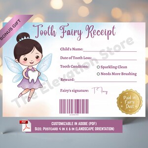 Druckbares und bearbeitbares Zahnfee Quittungspaket: Braune Haarfee, Zahnfee Brief, Zahnfee Hinweis, digitaler Download, Geschenk für Kinder