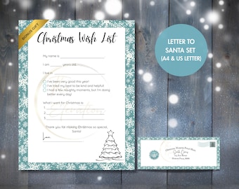 Letter to Santa Printable Set, Kids Christmas Wishlist (Instant Download)