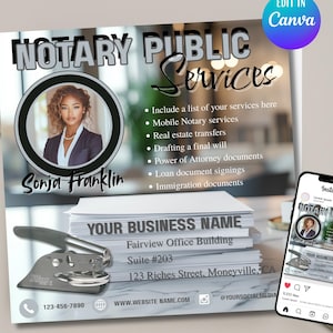 Notary Public Flyer, DIY Flyer Template Design, Notary Services Flyer, Document Notarization Flyer, Legal Agent Documents Notary Canva Flyer
