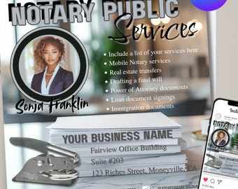 Notary Public Flyer Template: DIY Legal Services, Social Media Marketing, Small Business Canva Template