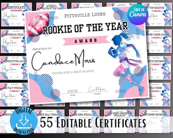 Girls Flag Football Award Certificates, Editable End of Season Team Awards, Sports Printable Templates