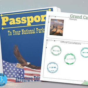 Libreta de pasaportes de parques nacionales, diario de aventuras de acampada, registro de sellos de parques nacionales, cuaderno de viaje para amantes de los parques, carpeta PDF con rastreador de senderismo imprimible