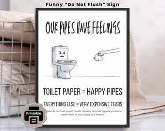 Flush Only Toilet Paper Sign, Airbnb Bathroom Printable, Septic Friendly Decor, Do Not Flush