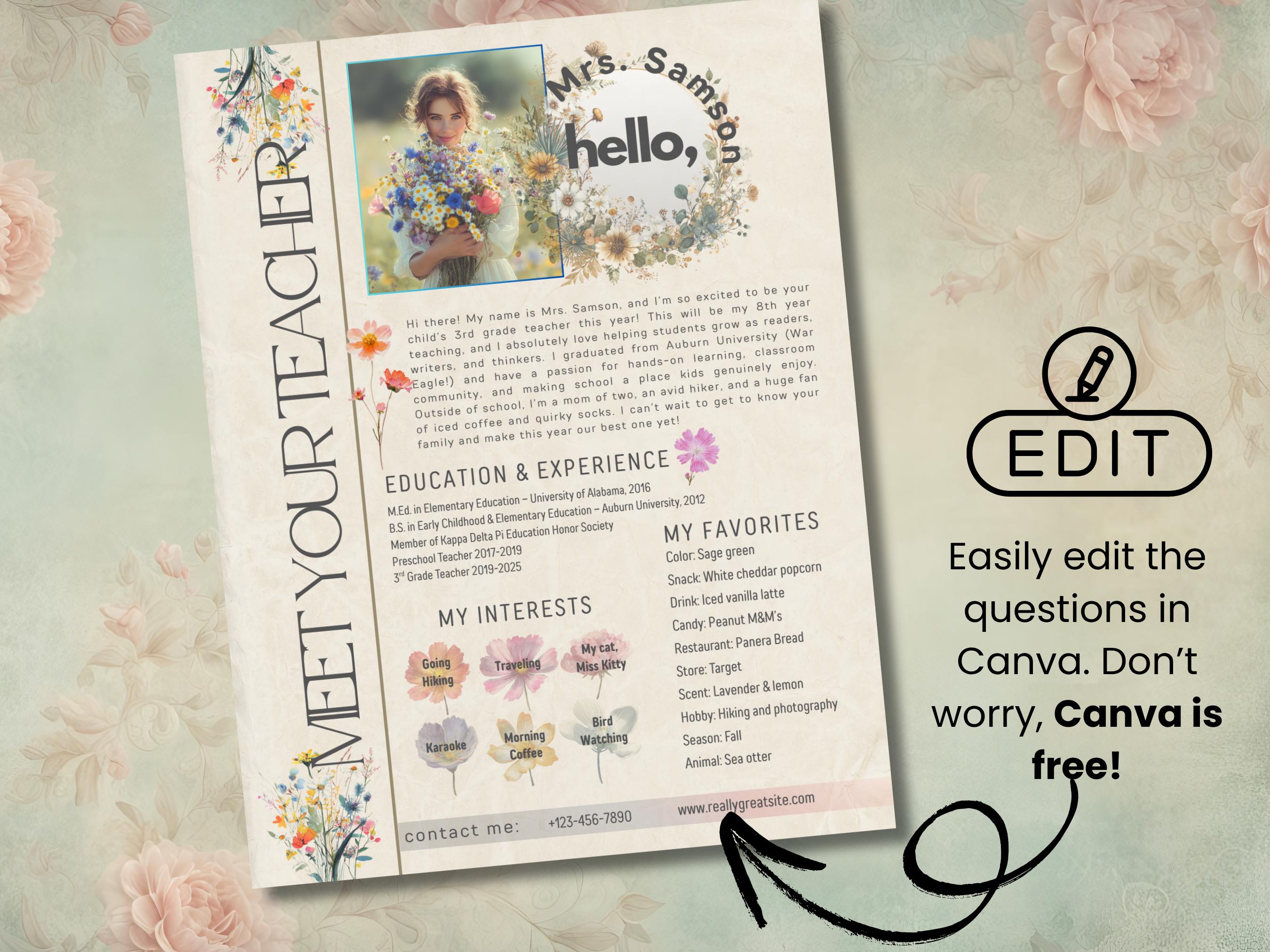 Meet the Teacher Template, Boho Wildflower Editable Flyer, Neutral ...