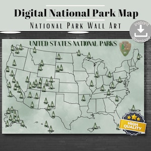 Mapa de parques nacionales con chinchetas, arte mural de 63 parques nacionales de EE. UU., rastreador de viajes digital de Estados Unidos, lista de deseos de parques de Estados Unidos, regalo para parejas