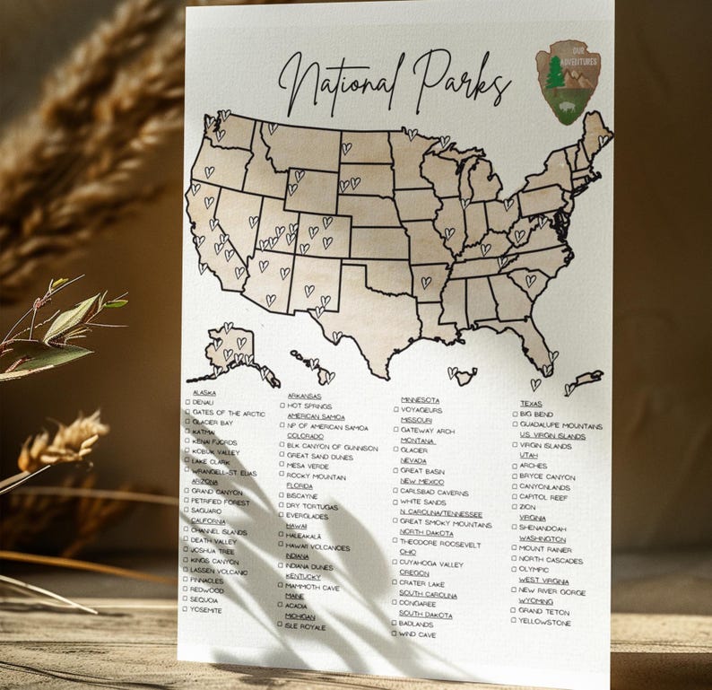US National Parks Map Checklist: Printable Bucket List (digital