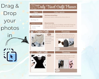 Mocha Travel Packing List: Outfit Planner, Editable Canva Template (PDF)