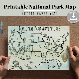 Lista de verificación de mapas de parques nacionales para imprimir y descargar, lista de deseos digital de mapas de parques de EE. UU., mapa con chinchetas para autocaravanas, 63 parques nacionales para viajes en EE. UU.