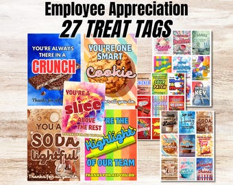 Employee Appreciation Tags Printable, Staff Thank You Treats, Candy Gift Tag Set, Instant Download