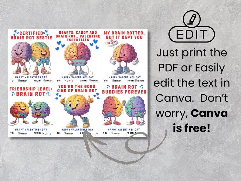 Brain Rot Valentines Cards for Boys, Gamer Classroom Printable, Funny ...