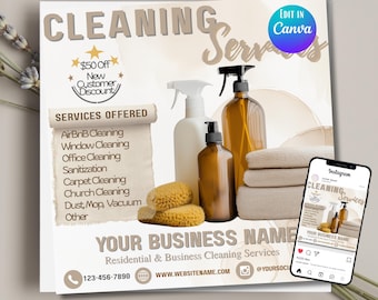 Cleaning Service Flyer Template, Rustic Neutral Canva Design, Editable Business Marketing Flyer Digital Download