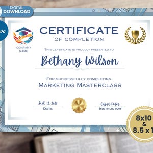 Certificate of Completion Template, Editable Canva Printable Course Workshop Achievement, Training Award PDF