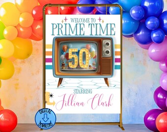 50th Birthday Welcome Sign, Retro Party Decor, Editable Canva Template, Funny Printable Poster Decorations