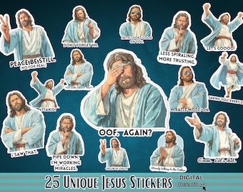 Funny Jesus Stickers, Christian Humor PNG Pack, Digital Download, Faith Planner Journal Sticker Set