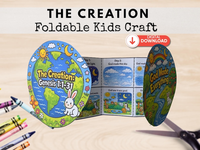 Creation Story Bible Craft for Kids, Genesis 1 Foldable Coloring ...