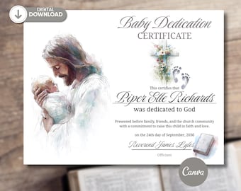 Baby Dedication Certificate Printable, Editable Canva Template, Church Blessing Keepsake, Christian Infant Ceremony Record