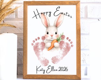 Easter Bunny Handprint Craft Printable, Baby Footprint Keepsake Template, Kids Easter Activity