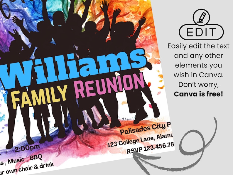 Family Reunion Flyer Canva Template, Kinfolk Kickback Colorful Invitation, Family Reunion Games Invite, Family Picnic Editable Custom Flyer