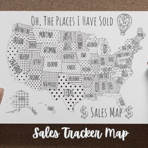 Verkaufs-Tracker, USA Etsy-Verkaufs-Tracker, Small Business Order Tracker, US Schwarz-Weiß-Färbung, Push-Pin-Karte, druckbar USA