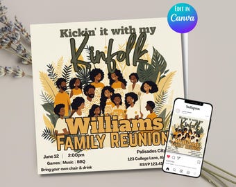 Volantino per invito alla riunione di famiglia, invito alla festa "Kickin It With My Kinfolk", design modificabile Canva