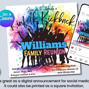 Family Reunion Flyer Canva Template, Kinfolk Kickback Colorful Invitation, Family Reunion Games Invite, Family Picnic Editable Custom Flyer