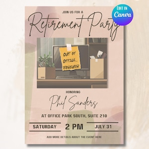 Retirement Party Invitation: Office Theme, Editable Canva Template (Digital Download)