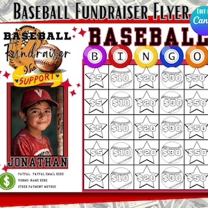 Modèle de collecte de fonds de baseball, collecte de fonds pour le parrainage d'une équipe de baseball, remplir mon calendrier, parrainer ma saison Bingo, choisir une date carte en toile modifiable