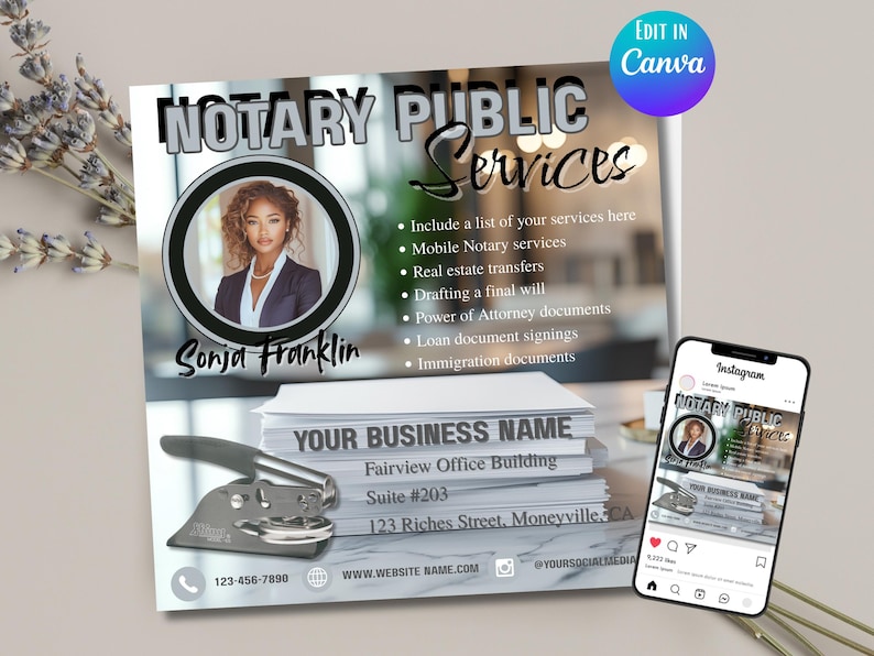 Notary Public Flyer, DIY Flyer Template Design, Notary Services Flyer, Document Notarization Flyer, Legal Agent Documents Notary Canva Flyer