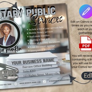 Notary Public Flyer, DIY Flyer Template Design, Notary Services Flyer, Document Notarization Flyer, Legal Agent Documents Notary Canva Flyer
